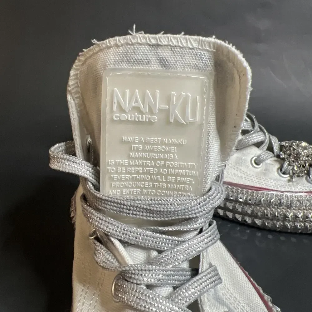 Nan-ku Couture White Jewel Studded Hi Top Sneakers Size 9.5 Tasseled Medallion - Picture 11 of 15
